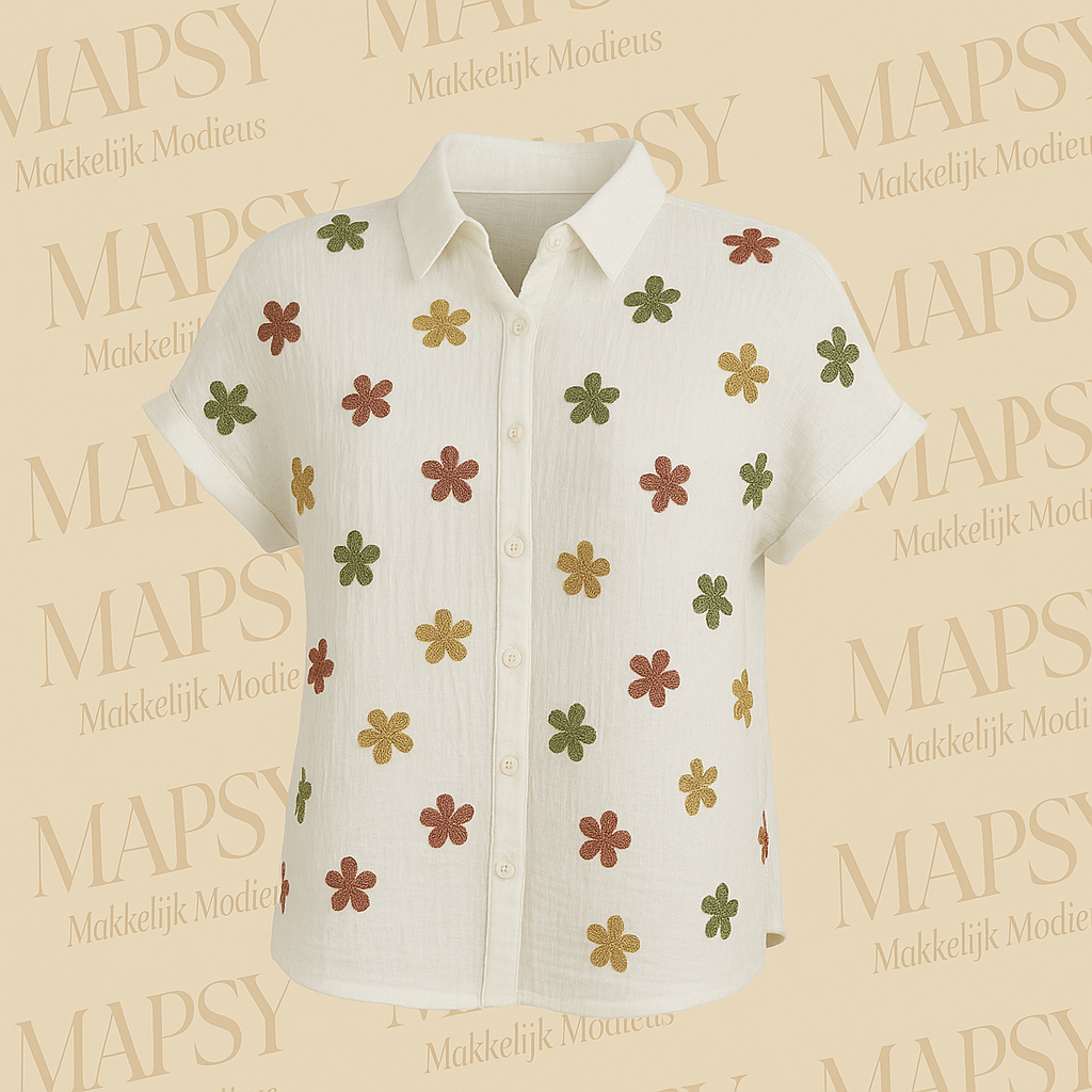 Suzzy & Milly Korte Mouwen Blouse – Witte Blouse met Kleurrijke Geborduurde Bloemen (S/M/L) - Mapsy B.V