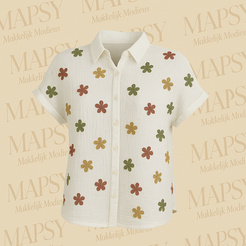 Suzzy & Milly Korte Mouwen Blouse – Witte Blouse met Kleurrijke Geborduurde Bloemen (S/M/L) - Mapsy B.V