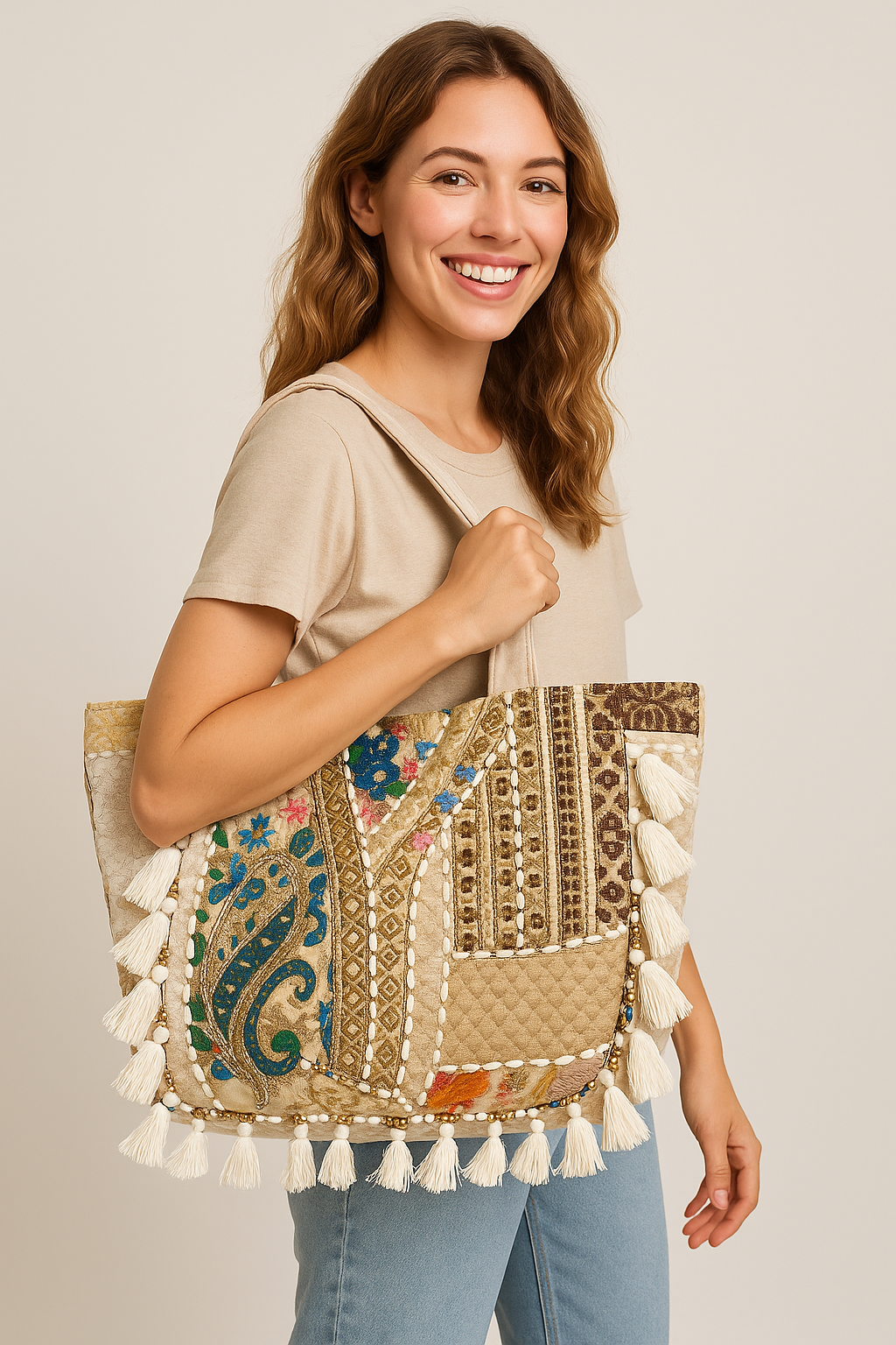 Boho Indian Shopper Creme