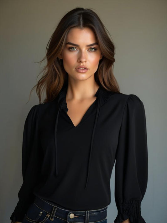 Royal Style – travelstof blouse – Zwarte blouse – Ademend – Kreukvrij – Duurzame Blouse - Mapsy B.V