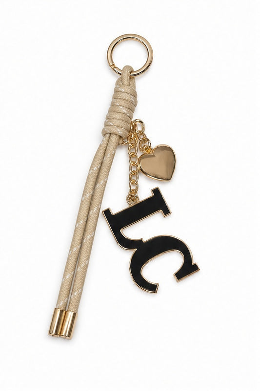 LC Sleutelhanger - Zwart met Beige Koord