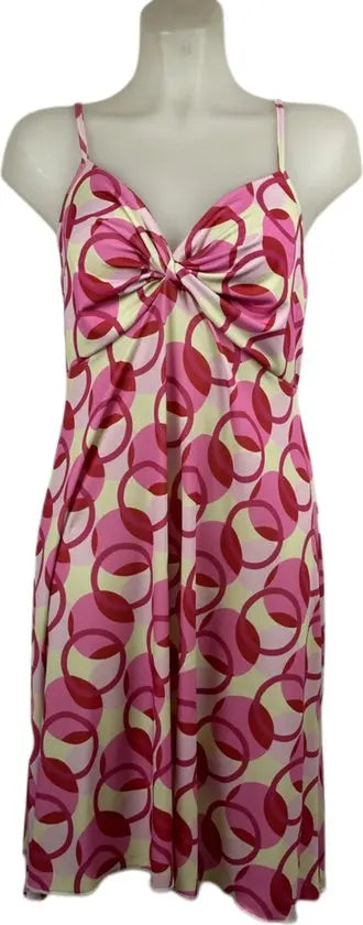 Angelle Milan –travelstof jurk – Roze/gele Jurk met Bandjes en Twist - Mouwloos – Ademend – Kreukherstellend – Duurzame jurk - Mapsy B.V