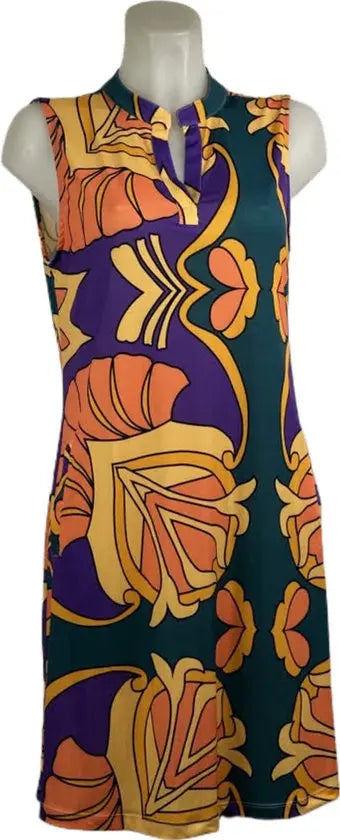 Angelle Milan – travelstof jurk – Mouwloze Groen/Oranje Jurk – Ademend – Kreukherstellend – Duurzame jurk - In 5 maten - Mapsy B.V