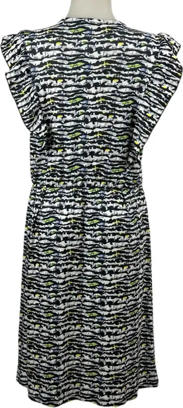 Angelle Milan – travelstof jurk voor dames – Zebra Geel Groen Blauwe Mouwloze Jurk – Ademend – Kreukherstellend – Duurzame jurk - Mapsy B.V