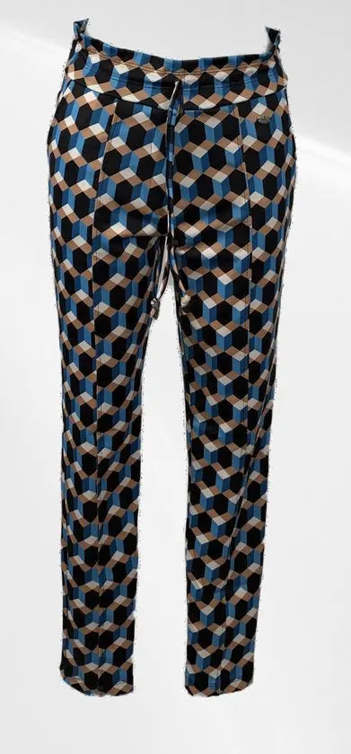 Angelle Milan - Casual travelstof broek - Blokjes met ruiten - Met taillekoord - Travelstof - In 5 maten beschikbaar - Mapsy B.V