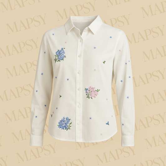 Suzzy & Milly Witte Blouse – Fijn Geborduurde Bloemetjes in Pasteltinten (S/M/L) - Mapsy B.V