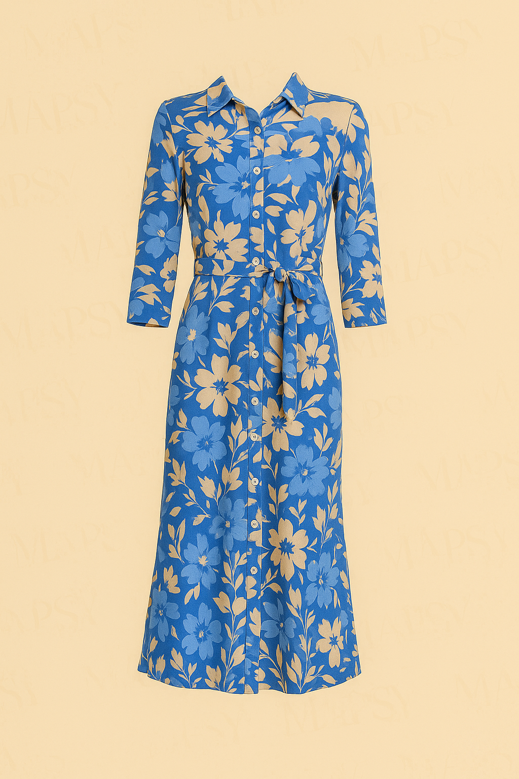 Angelle Milan Maxi Jurk – Blauwe Bloemenprint Zomerjurk met Ceintuur (S t/m XXL).