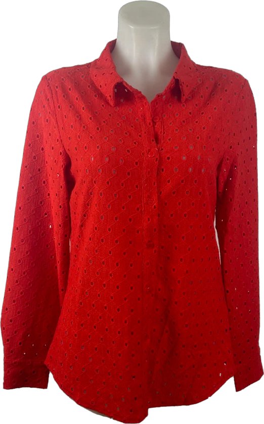 Rode Vegas Blouse met Delicate Oogjespatroon, Polyester met Spandex voor Comfort – Verkrijgbaar in 5 Maten - Mapsy B.V