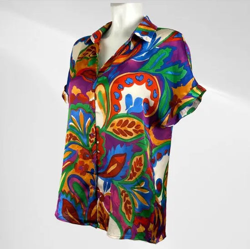 Suzzy en Emilly - Dark Flower Blousje met Korte Mouwen - Luchtig & Comfortabel - in 3 maten beschikbaar - Mapsy B.V