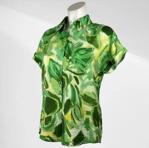 Suzzy en Emilly - Multigroen Patroon Blousje met Korte Mouwen - Luchtig & Comfortabel - in 3 maten beschikbaar - Mapsy B.V