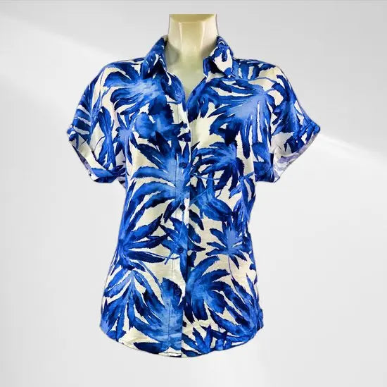 Suzzy en Milly - Blauw/Wit Blousje met Korte Mouwen - Luchtig & Comfortabel - in 3 maten beschikbaar - Mapsy B.V