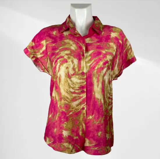 suzzy & milly - Roze/Goud Patroon Blousje met Korte Mouwen - Luchtig & Comfortabel - in 3 maten beschikbaar - Mapsy B.V