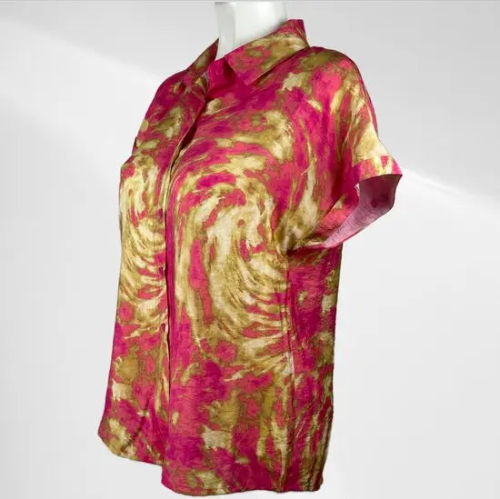 suzzy & milly - Roze/Goud Patroon Blousje met Korte Mouwen - Luchtig & Comfortabel - in 3 maten beschikbaar - Mapsy B.V