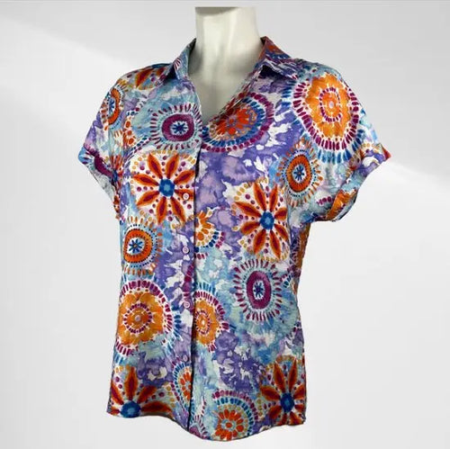 Suzzy & Emilly - Pastel Patroon Blousje met Korte Mouwen - Luchtig & Comfortabel - in 3 maten beschikbaar - Mapsy B.V