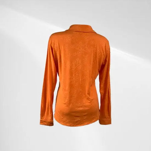 Angelle Milan - Oranje travelstof blouse met bladeren - Travelstof - In 5 maten - Mapsy B.V