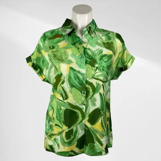 Suzzy en Emilly - Multigroen Patroon Blousje met Korte Mouwen - Luchtig & Comfortabel - in 3 maten beschikbaar - Mapsy B.V