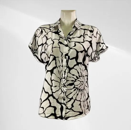 Suzzy en Milly - Zwart/Wit Blousje met Korte Mouwen - Luchtig & Comfortabel - in 3 maten beschikbaar - Mapsy B.V