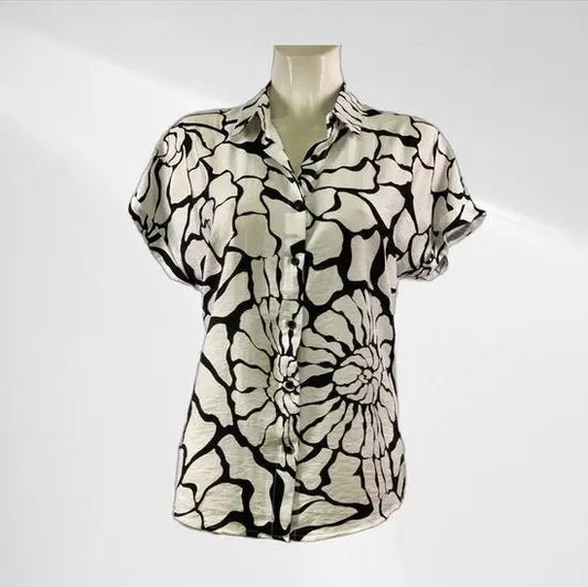 Suzzy en Milly - Zwart/Wit Blousje met Korte Mouwen - Luchtig & Comfortabel - in 3 maten beschikbaar - Mapsy B.V