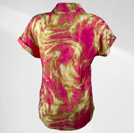 suzzy & milly - Roze/Goud Patroon Blousje met Korte Mouwen - Luchtig & Comfortabel - in 3 maten beschikbaar - Mapsy B.V