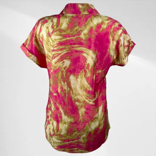 suzzy & milly - Roze/Goud Patroon Blousje met Korte Mouwen - Luchtig & Comfortabel - in 3 maten beschikbaar - Mapsy B.V