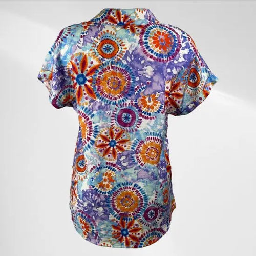 Suzzy & Emilly - Pastel Patroon Blousje met Korte Mouwen - Luchtig & Comfortabel - in 3 maten beschikbaar - Mapsy B.V