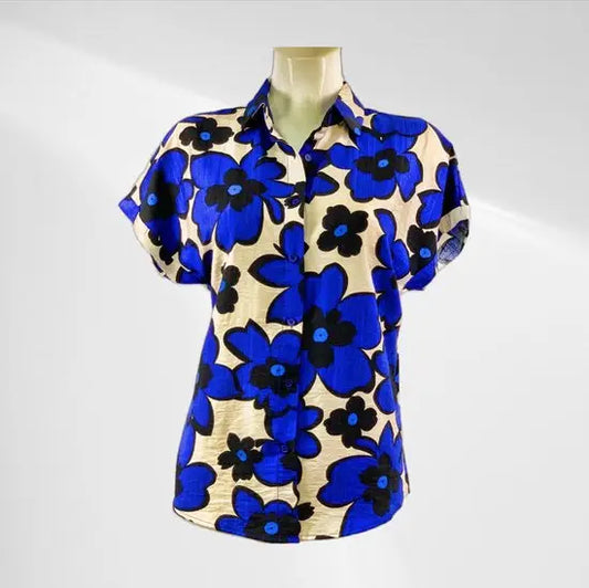 Suzzy en Milly - Donkerblauw Blousje met Korte Mouwen - Luchtig & Comfortabel - in 3 maten beschikbaar - Mapsy B.V