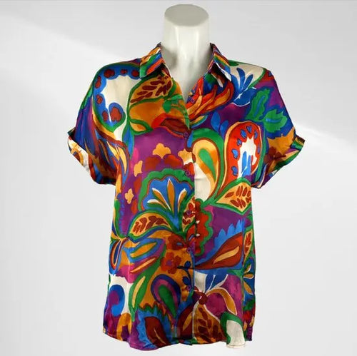 Suzzy en Emilly - Dark Flower Blousje met Korte Mouwen - Luchtig & Comfortabel - in 3 maten beschikbaar - Mapsy B.V