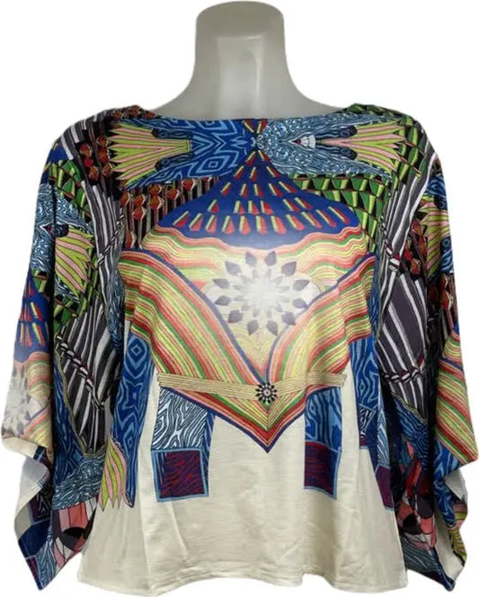 Soggo - Travelstof blouse - Multiprint blauwe blouse - Ademend - Kreukvrij - in 2 maten - Mapsy B.V