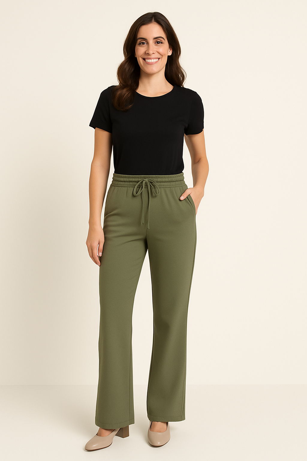 ANN GISSY Travelstof Broek Army – Damesbroek met Aantrekkoord & Zakken – Type 1501 – XS t/m XXL