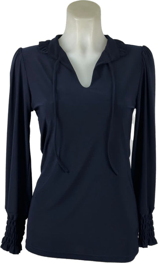 Royal Style – travelstof blouse – Marine blauwe blouse – Ademend – Kreukvrij – Duurzame Blouse - Mapsy B.V