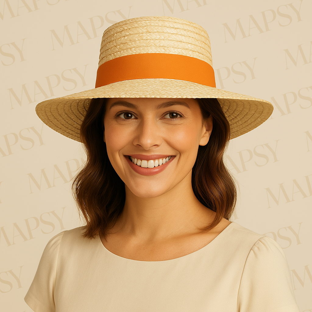 Mapsy - Strohoed - Beige met Oranje Band Tijdloos Chic - One Size.