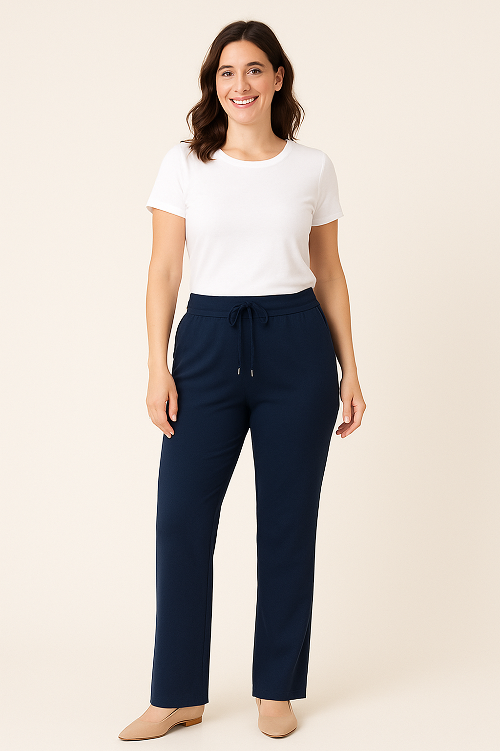 ANN GISSY Travelstof Broek Blauw – Damesbroek met Aantrekkoord & Zakken – Type 1501 – XS t/m XXL