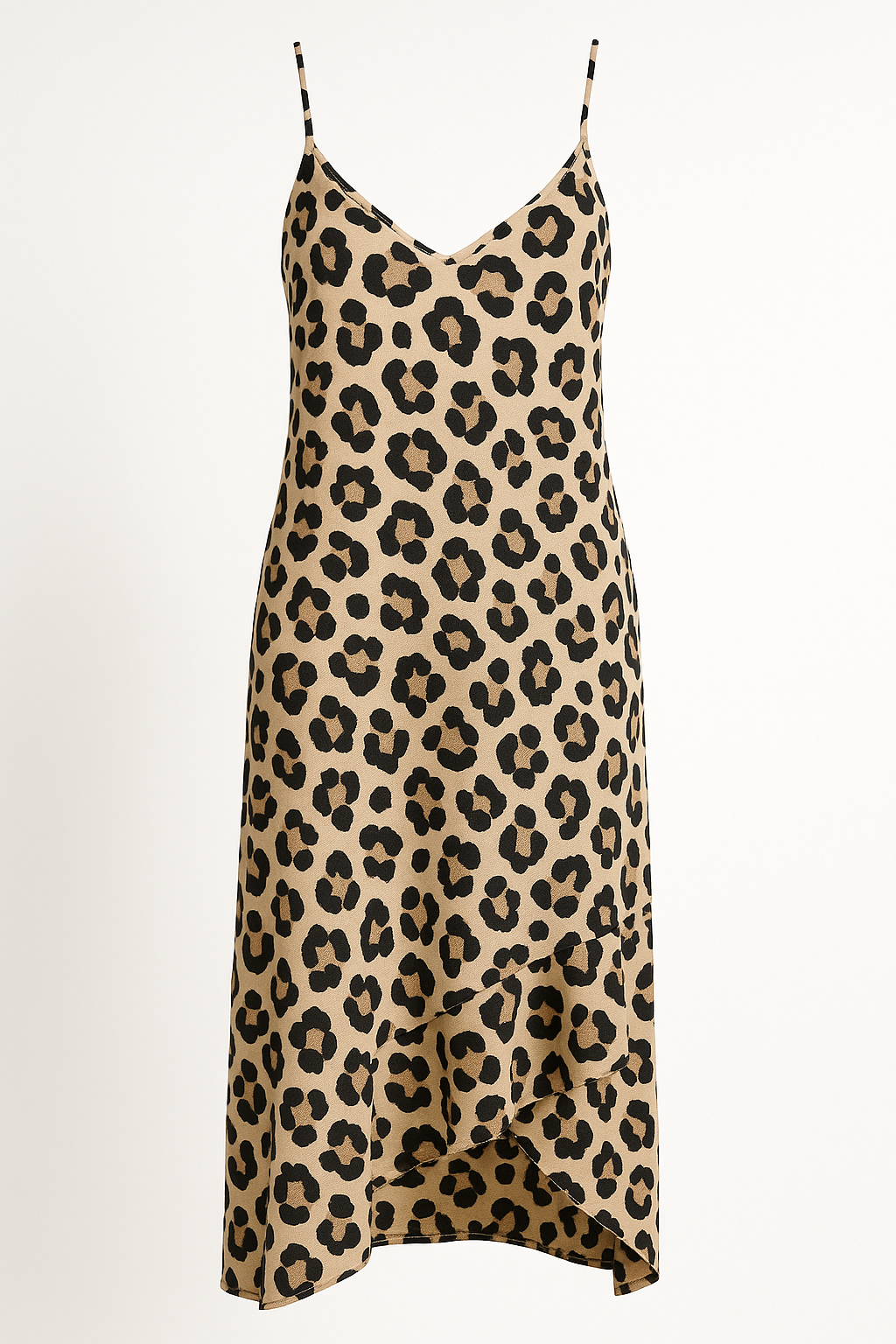 Angelle Milan Maxi Jurk β Leopard Print β Spaghettibandjes β V-Ruffle Zoom β Travelstof β Maten S t/m XXL - Mapsy B.V
