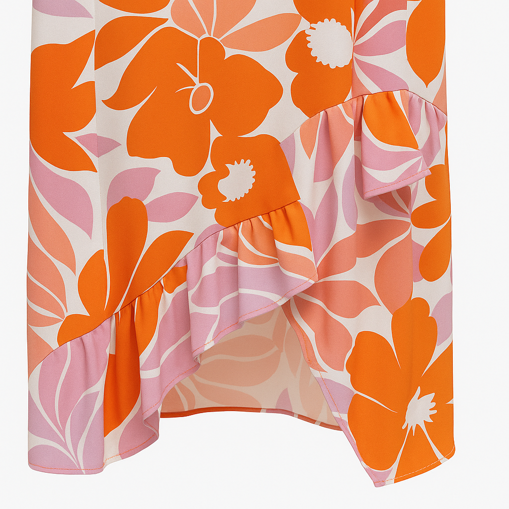 Angelle Milan Maxi Zomerjurk – Travelstof – Spaghetti Bandjes – V-Ruffle Onderzijde – Bloemenprint – S t/m XXL - Mapsy B.V
