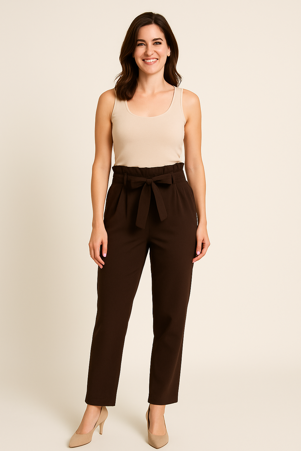 🤎 Ann Gissy Travelstyle Broek met Lintceintuur – Chocoladebruin – Warme Natuurtint – Maten XS t/m XXL
