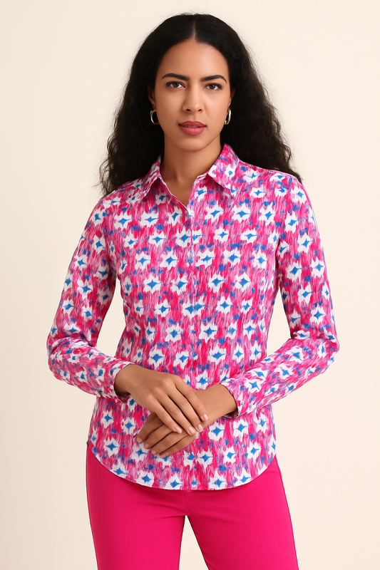 Blouse met Bloemenprint – Roze/Blauw