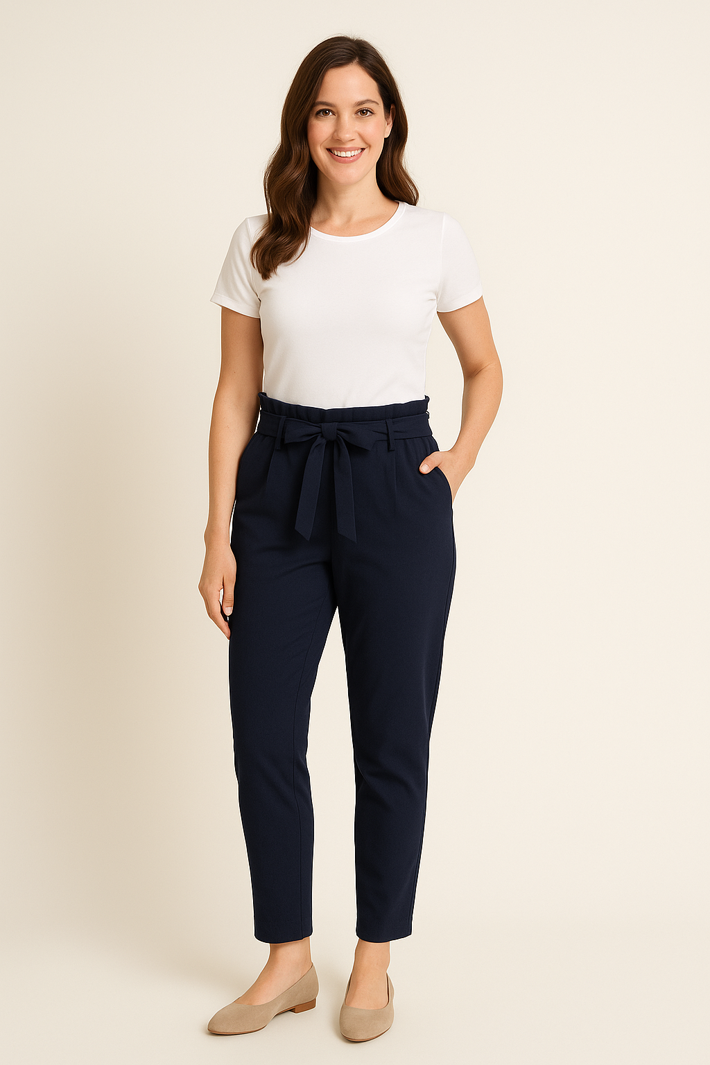 🎀 Ann Gissy Travelstyle Broek met Lintceintuur – Marineblauw – Comfort Fit – Maten XS t/m XXL