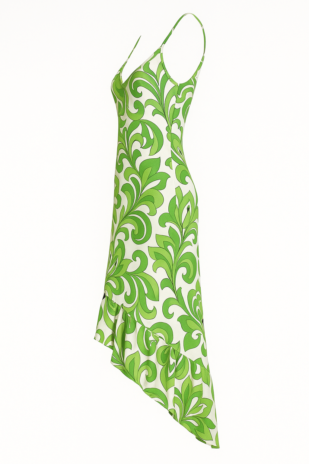Angelle Milan Maxi Zomerjurk – Groen Abstract Bladmotief – Travelstof – Spaghettibandjes – V-Ruffle Zoom – Maten S t/m XXL - Mapsy B.V