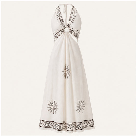 HS Katoenen Zomerjurk Ibiza Halter - Border Prints