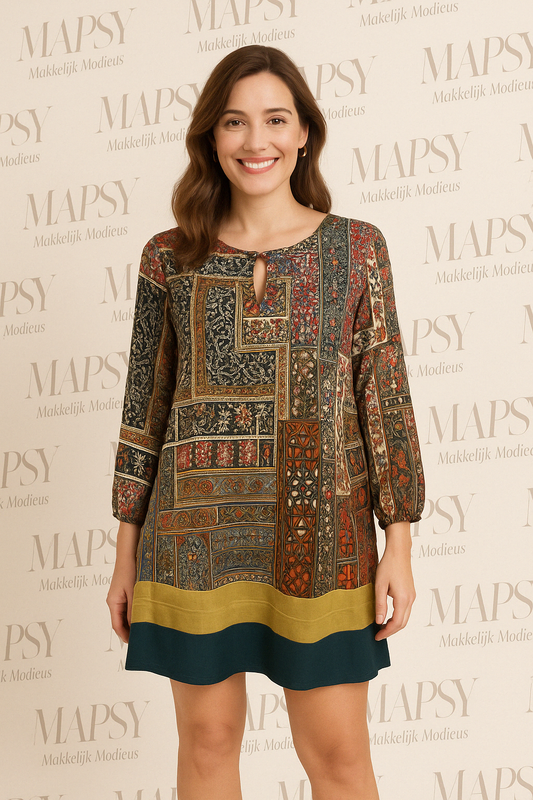 Soggo - travelstof blouse - Multiprint classic jurk - Ademend - Kreukvrij - in 3 maten - Mapsy B.V