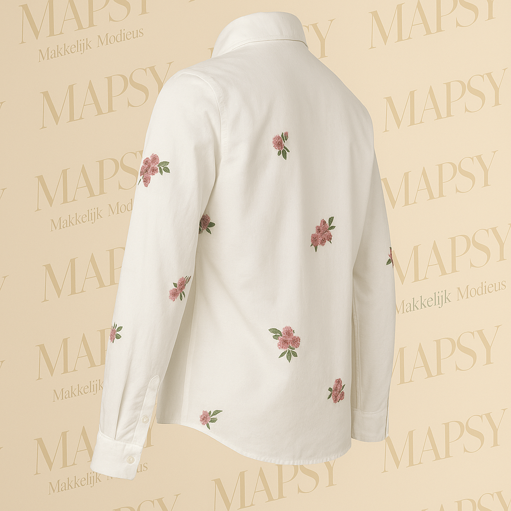 Suzzy & Milly Bloemenblouse – Witte Blouse met Roze Bloesemborduursels (S/M/L) - Mapsy B.V