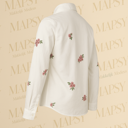 Suzzy & Milly Bloemenblouse – Witte Blouse met Roze Bloesemborduursels (S/M/L) - Mapsy B.V