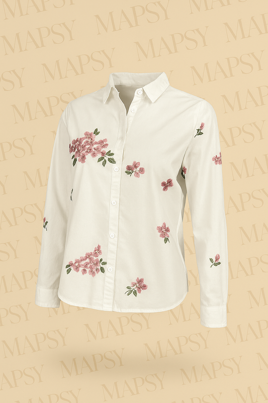 Suzzy & Milly Bloemenblouse – Witte Blouse met Roze Bloesemborduursels (S/M/L) - Mapsy B.V