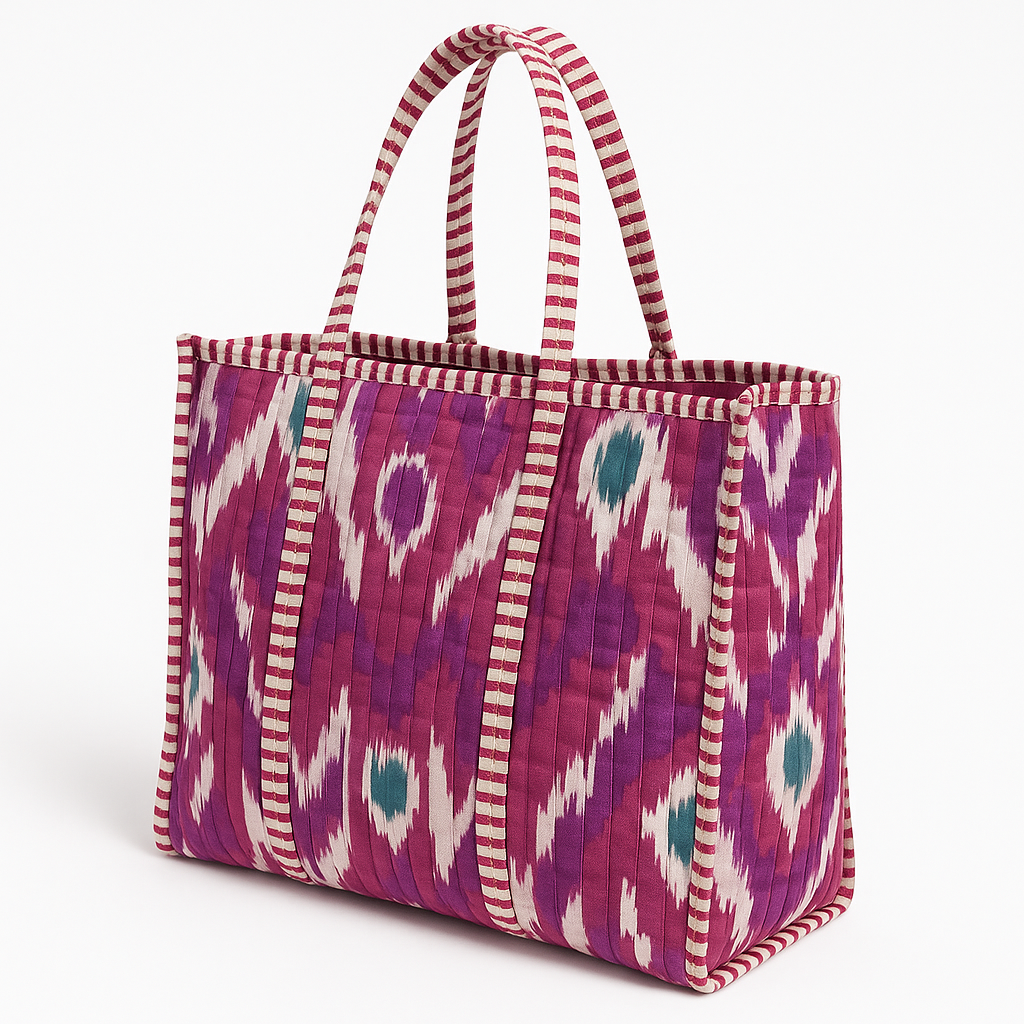 Ikat Love Shopper – Handgeweven Chic in Fuchsia, Smaragd & Streep - Mapsy B.V
