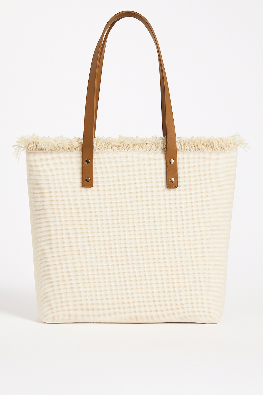 The Tote Bag – Roomwitte shopper met franjerand en camel hengsels - Mapsy B.V