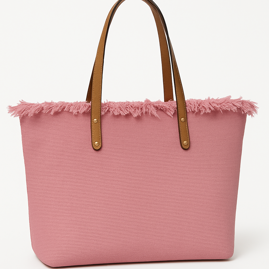 The Tote Bag – Roze canvas shopper met franjerand en camel hengsels - Mapsy B.V