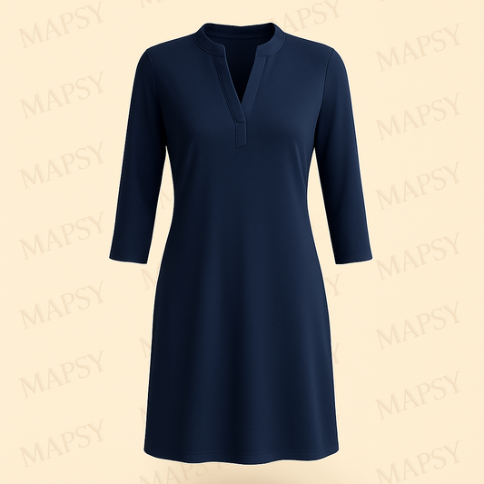Angelle Milan – travelstof jurk – Navy donkerblauwe Jurk – Ademend – Kreukherstellend – Duurzame jurk - Mapsy B.V