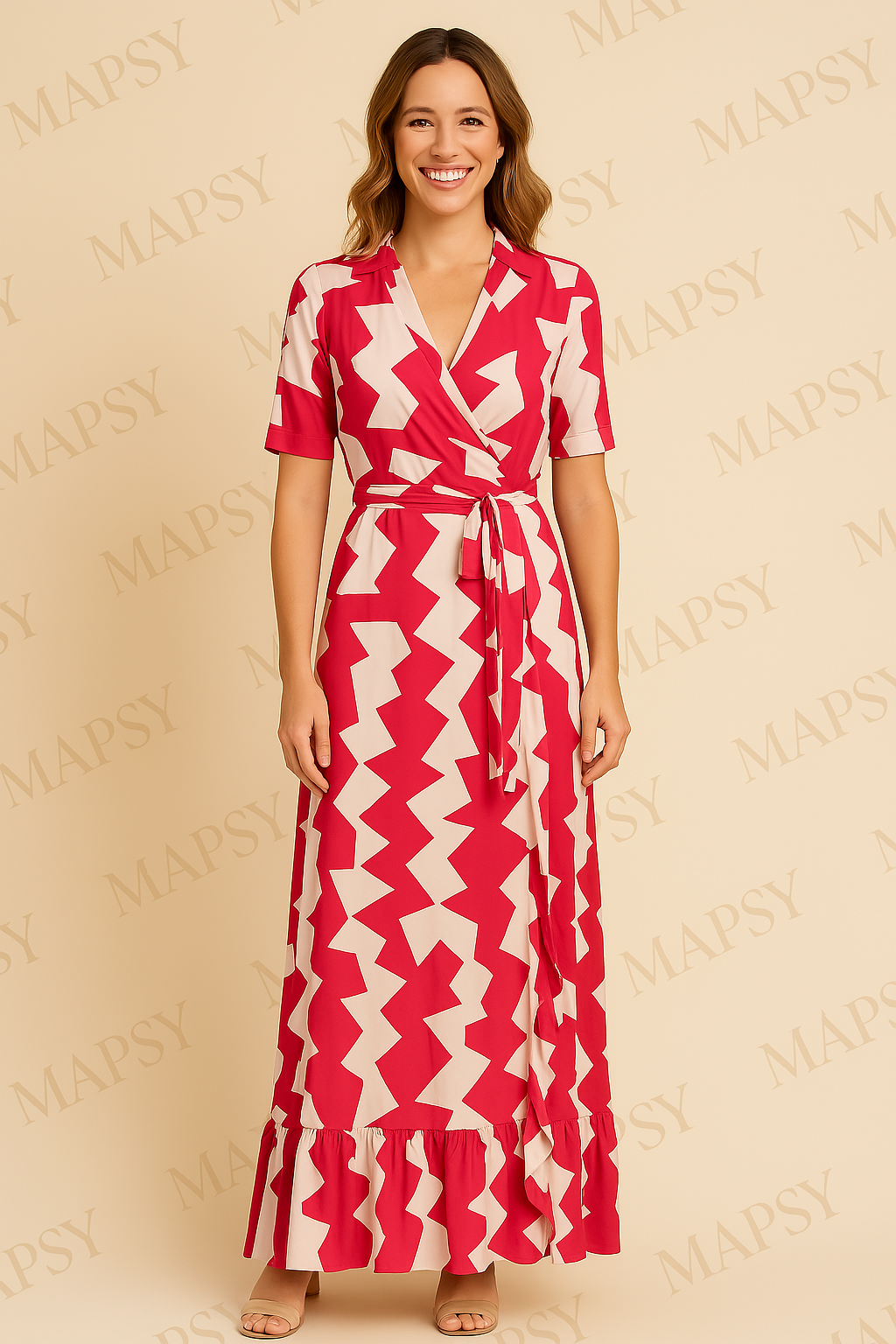 Travelstof jurk Angelle Milan Lange jurk Roze met Witte Kartels