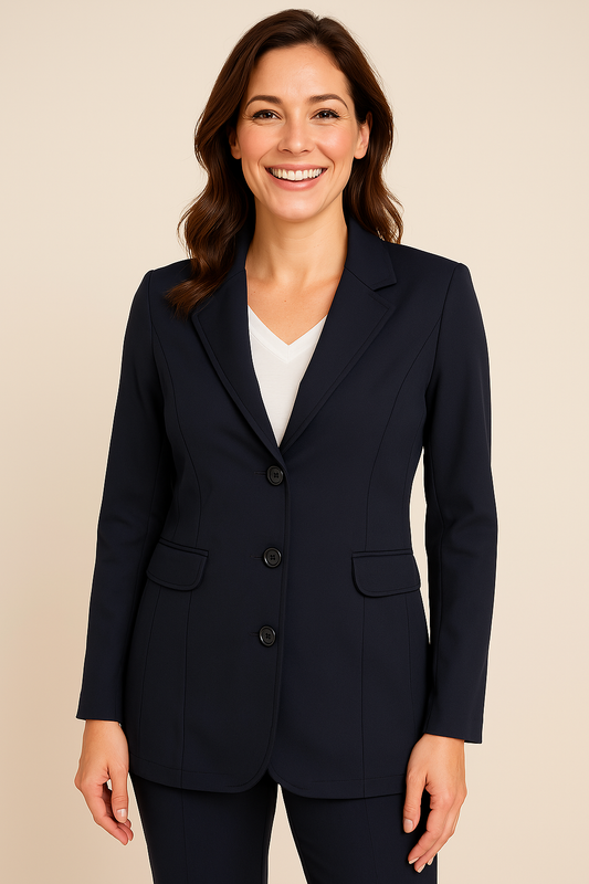 Angelle Milan – travelstof blazer voor dames – Marine Jasje met 3 knopen – Ademend – Kreukherstellend – Duurzaam - Mapsy B.V