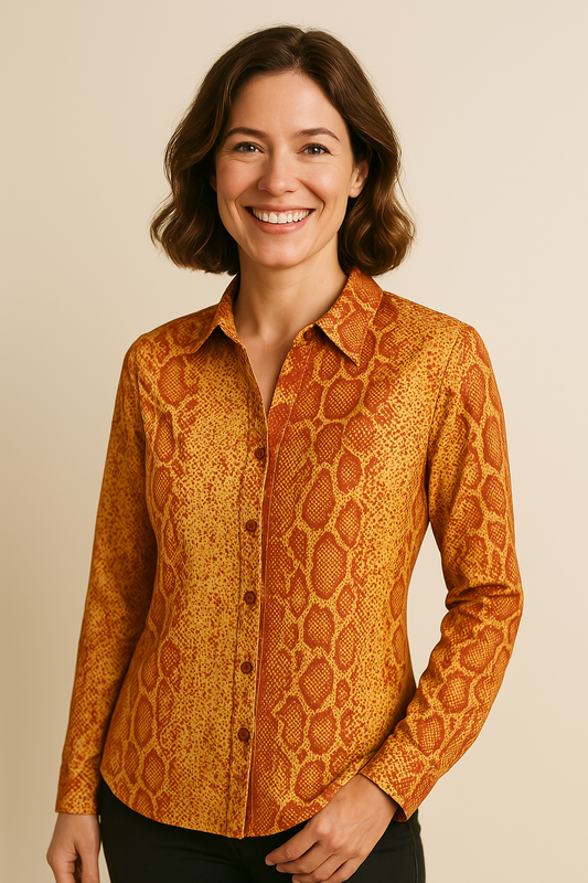 Angelle Milan - travelstof blouse - Oranje Blouse voor Dames - Travelstof - Ademend - Kreukherstellend - Duurzaam - in 5 maten! - Mapsy B.V